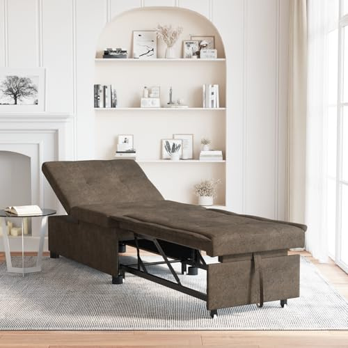 Qnhdfrt Schlafsofa 3 in 1 Ausziehbares Sofa Bett Armeegrün Faux Wildleder Kleine Couch mit Verstellbarer Rückenlehne und Rollen für Wohnzimmer Gästezimmer