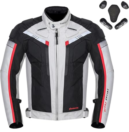 oFzimTo Motorradjacke Herren mit CE-Protektoren | Wasserdicht & Winddicht | 600D Oxford | Reflektierend | Sommer & Winter | Motorradbekleidung Männer (Grau,XXL)