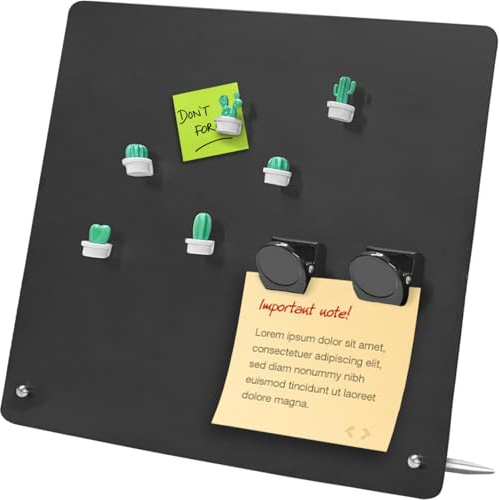 SeLani Tischtafel aus Metall für Magnete, 29 x 30 cm, magnetische Pinnwand mit Staffelei, Ständer, große Memo-Anzeigetafeln mit Clips für Zuhause, Küche, Büro, Schule, Schwarz
