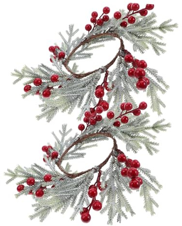 Warmhm 2pezzi Anelli per Candele di Ghirlanda Natalizia Bacche Rosse e Foglie di Pino Portacandele per Centrotavola di Festa e Decorazione Stagionale per Tavola