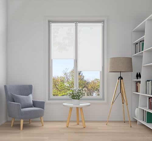 Estores Enrollables Screen con Tejido Térmico Premium 5% Transparencia, Protección Solar y Rayos UV, Aislamiento Térmico para Ventanas y Puertas Color Blanco 45x180 cm (Ancho x Alto) STORESDECO