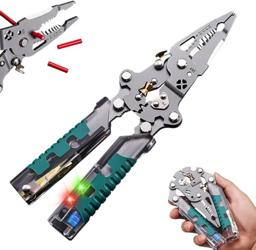 Hojalis Tuvilo Electrical Pliers, Foldable Wire Stripper, Multifunctional Wire Strippers Electrical with Voltage Tester and Non-Slip Grip for Cutting and Pulling Wires Cable, Electricians DIY Repairs