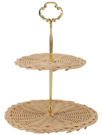 HEEPDD Plateaux de Service à 2 Niveaux de Rotin pour une Fête de Mariage Quotidienne, Collation des Collations de Fruits de Pain tissé Ronds, Design Simple et élégant, capacité Modérée pour la Fête
