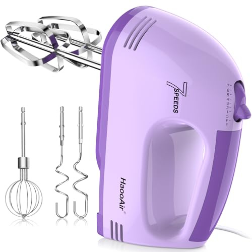 Electric Kitchen Mixer, Small 7-Speed Mixer, Dishwasher-Safe 304 Accessories (1 Whisk, 2 Dough Hooks, 2 Beaters), Mixes various ingredients, for both beginners and bakers(Purple)