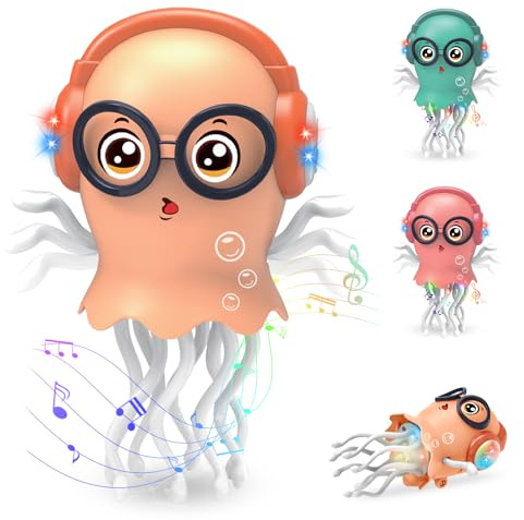 Giocattoli per meduse danza, giocattolo elettrico per meduse striscianti, luci e Musica, Stimola Sviluppo Cognitivo e Motorio,giocattolo interattivo Tummy Time Toys per ragazzi e ragazze (Arancione)