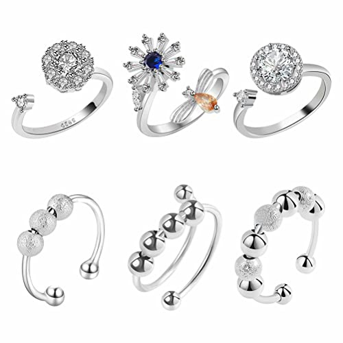 Stylebest Lot de 6 Anneaux Rotatifs Réglables Unisexes pour Soulager Le Stress et l'anxiété en Acier Inoxydable 316L, pour Femmes et Hommes, Cadeaux de Mariage, de Noël, de (Ensemble de 6 pièces)