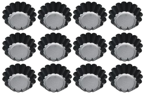PAMINGONO 12 Moldes de Hierro para Tartaletas de Huevo, Mini Moldes para Tartas y Cupcakes, Resistentes al Calor, Set de 12 Piezas para Hornear en Casa, Cocina y Repostería