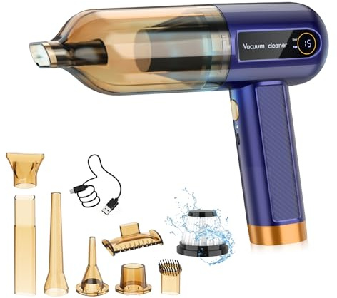 Car Vacuum Cleaner, Handheld Vacuum Cleaner 15000Pa Powerful Cordless Car Hoover with LED Display & 7 Nozzles, Rechargeable Mini Hoover for Pet Hair Home Office Kitchen Carpet