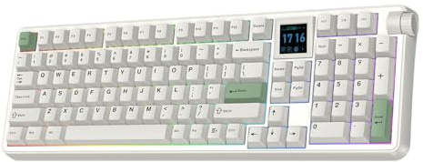EPOMAKER RT100 Pro Teclado Mecánico de 3 Modos con Pantalla Extraíble 1,54” | Perilla, Conexión de USB/BT/2.4G, RGB, Teclas PBT Retro, Teclas de Mac, Gasket, Controlador Personalizado, Creamy Jade Switch