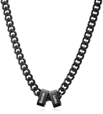 Ashleymade Personalisierte Herren Halskette mit Namen Edelstahl Panzerkette 60+5 cm Gravierte Namenskette für Papa Ehemann Freund Geschenk zu Weihnachten Vatertag