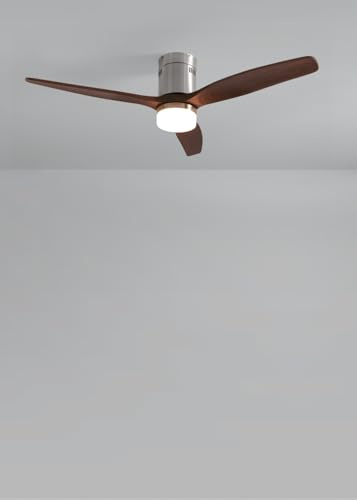 CREATE / WINDCALM NATURAL WOOD M/Ventilador de techo con luz níquel aspas madera nogal y mando / 40W, Temporizador, Ø132 cm, 6 velocidades, 3 temperaturas de luz, función verano-invierno