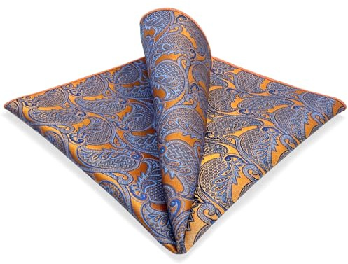 shlax&wing Men's Pocket Square Handkerchief Orange Paisley 12.6