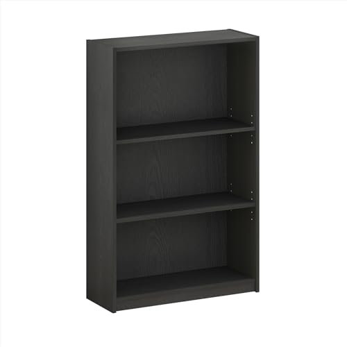 Furinno JAYA Simple Home Bücherregal mit 3 Ebenen und verstellbarem Regal, Schwarzholz, Schwarz