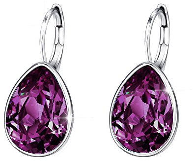 XUPING Orecchini Di Cristallo A Goccia Per Le Donne Orecchini D'Argento A Cerchio Appesi Purple Cristalli Gioielli Ipoallergenici (Viola)