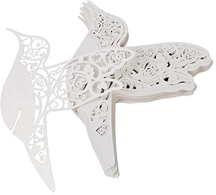 JZK® 50 x Tarjeta de Nombre Lugar Marca Tabla Invitaciones romántico Tallado Deco para Boda Bautismo cumpleaño comunión graduación Partido o Otro Varias Ocasiones (Blanco pájaro en Copa de Vino)