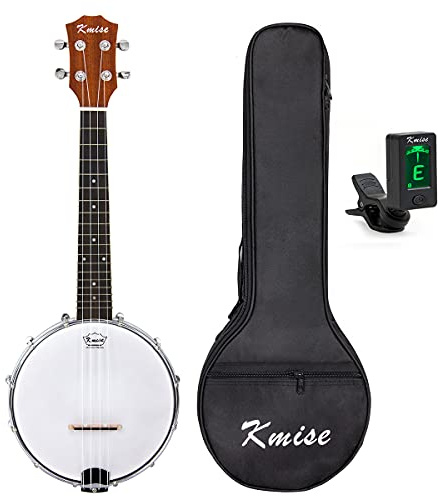 Kmise 4-saitige Banjo-Ukulele, Konzert-Ukulele, 58,4 cm, Sapeli mit Taschenstimmer