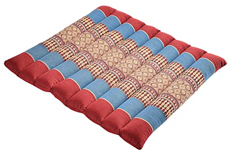 Zafuko Large Rollable Cushion - Burgundy/Blue - Organic Kapok Filling, use Rolled or Flat for Yoga and Meditation, Lightweight, Great car or seat Cushion