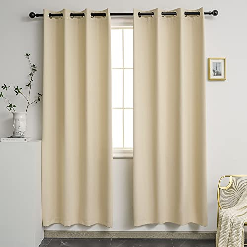 YGO Bedroom Blackout Curtain Panels Home Fashion Window Treatment Ring Top Blackout Draperies and Drapes 52x 84 Inch Set of 2 Panels Beige