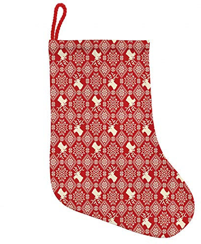 ABAKUHAUS nordisch Hängende Nikolausstiefel Weihnachtssocken, Northern Rentiere Flora, Weihnachtsstrumpf zum Aufhängen, 35x50cm, Red Beige