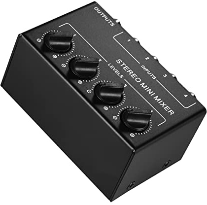 Fesjoy Mixer audio stereo mini mixer con ingressi a 4 canali, controllo del volume separato Full Metal Shell