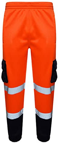 Romaans Pantaloni da jogging ad alta visibilità, pantaloni cargo spessi con nastro riflettente di sicurezza, abbigliamento da lavoro elastico in vita joggers sudore jog pantaloni tuta, Arancione, blu