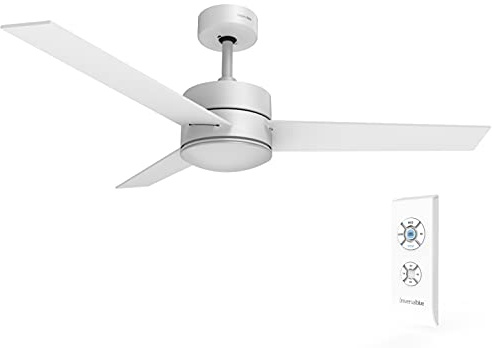 UNIVERSALBLUE Ventilador de Techo Blanco con Luz LED Silencioso | Mando a Distancia | 3 Aspas Reversibles | Diámetro 118 cm | Potencia 70 W | Temporizador | 3 velocidades | Blanco