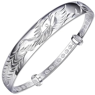 QYAQ Sterling Silver Bracelet For Women,Women 925 Silver Bangle Bracelet Vintage Carve Phoenix Adjustable Bangle Bracelet Ladies Silver Jewellery Birthday Gifts For Sisters Friend Couples Mom