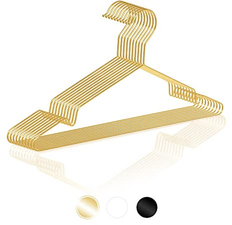 ROW&LINE® – Kleiderbügel Metall (42 cm) – 10 Stück (Gold) – platzsparende Kleiderbügel für Erwachsene – belastbar mit Schwerer Kleidung – Drahtkleiderbügel für Ordnung & einheitliche Optik