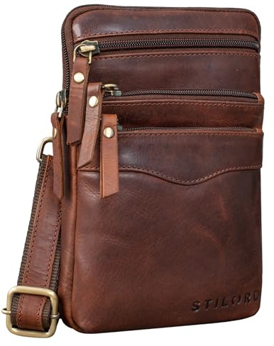 STILORD Aria Brusttasche Leder klein multifunktional für Damen und Herren Gürteltasche Vintage Umhängetasche 8 Zoll Farbe:schwarz