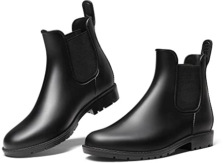 DREAM PAIRS Wellington Boots Women Ankle Ladies Wellies Short Chelsea Booties Waterproof Rain Boots Black Size 5 UK SDRB2201W-E
