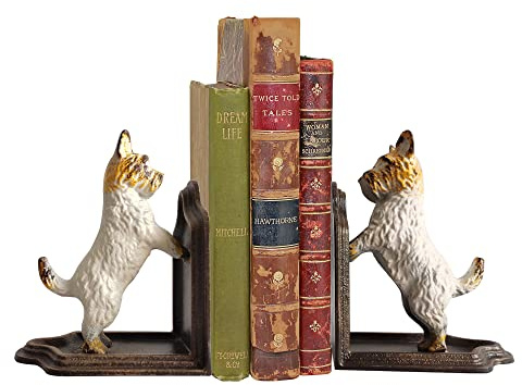 Dekorative Buchstützen – Gusseisen Hunde Skulpturale Buchstütze Paar – robuste Hundestatue, Vintage-Regal-Dekor