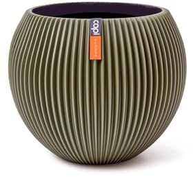 Capi Europe - Vase Boule Groove Colours - 18x15 - Vert - Ouverture Ø18 - Pot intérieur et extérieur - BGVGN102