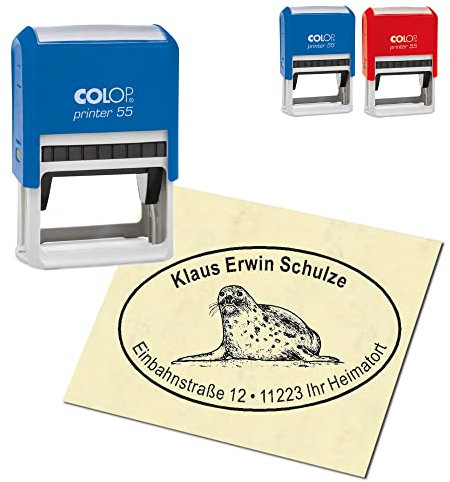 Adressstempel personalisiert Stempel - Seerobbe - oval 59 x 39 mm Automatikstempel als Firmenstempel Namensstempel Bürostempel