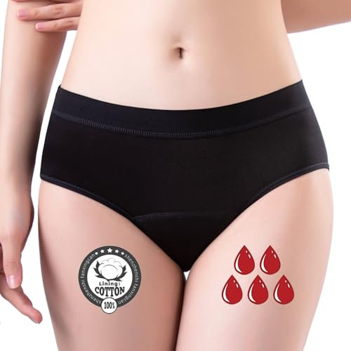 FOTOOL Bragas absorbentes menstruales = 3 tampones – Lavable – Algodón – Ecológico – Slip para Ciclo Menstrual – Menstruación – Mujer Ropa interior protectora – Periódico – Incontinencia (Uno, XS)