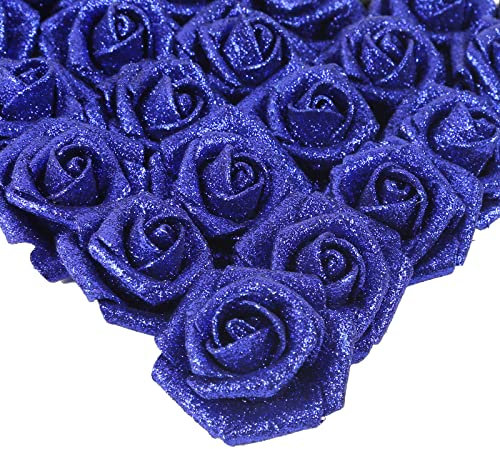 IPOPU Schaumstoffrosen, 25 Stück, königsblaue Rosen, Glitzer-Blumen, künstliche Rosen mit Stiel, für selbstgemachte Hochzeit, Brautstrauß, Zuhause, Party-Dekoration (Königsblau)