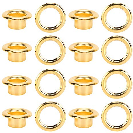 200 Sets 6mm Gold Doppelseitige Öse Hohlniete, Runde Metallösen mit Unterlegscheibe für DIY Kleidung Taschen Vorhänge Gürtel Schuhe