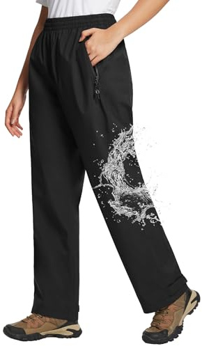 baleaf Regenhose Damen Wasserdicht 10000mm H2O Atmungsaktiv Überziehhose Leichte Wanderhose Trekkinghose Winddicht Fahrrad Outdoor Trekking Schwarz L