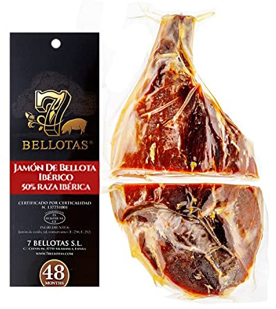 7 BELLOTAS Iberico Ham | Made From Acorn Fed 50% Iberico Pigs and Natural Curation Process | PATA NEGRA Iberico Bellota Jamon | 48 Months (Boneless + 3,3 Kg.)