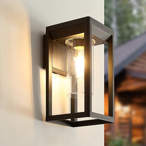 HLFVLITE Outdoor Wall Light Black Aluminum Outside Wall Sconce, Waterproof Exterior Wall Lantern, E27 Exterior Lamp for Porch, Entryway, Doorway, Patio and Garage