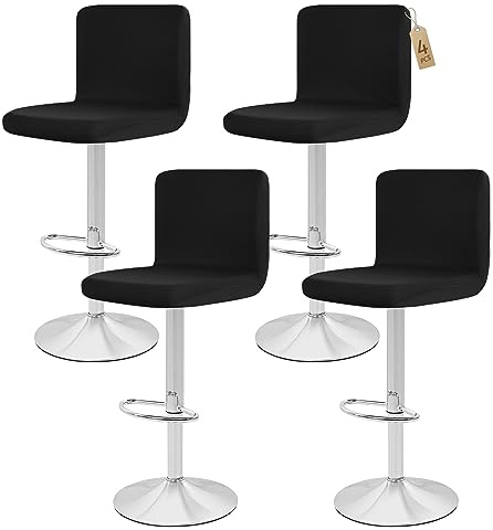 Showgeous 4 Stück Bar Stuhlhussen,Barhocker Abdeckungen Stretch Abnehmbare Esszimmerstuhl Abdeckungen für Kneipentheke,Dining Chair Barhocker Zähler Schonbezüge Esszimmer Stuhl Schonbezug(Schwarz)