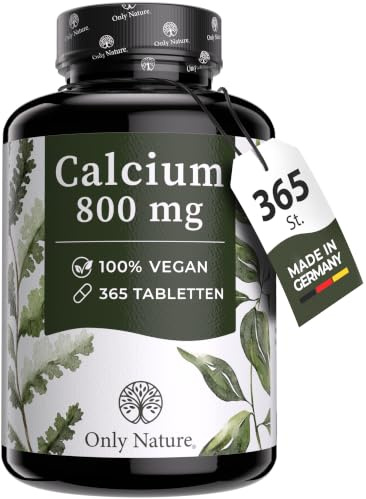 Calcium Tabletten (365 Stück) mit 800 mg pro Tagesdosis - 100% Vegan - ohne Zusätze - in Deutschland produziert & laborgeprüft - Calcium hochdosiert - Kalzium