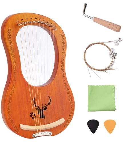 FJAUOQ Lyre Harfe 10 Saiten Antike Stil Lyres Holz String Instrument Lyre Harfe Material Kit Bass Holz mit String Post String Sattel Tuning Schraubenschlüssel für Kinder Erwachsene,F 10 string