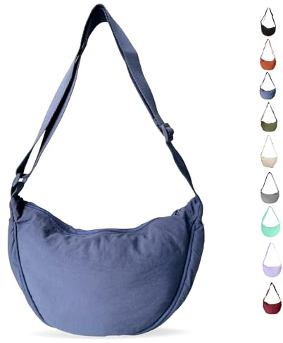 LOCCY Damen Halbmond Crossbody Schultertasche, Hobo Halfmoon Bag Einfarbige Nylon Crossbody Bag Damen Halbmond Schultertasche mit verstellbarer Schultergurt für Frauen Mädchen
