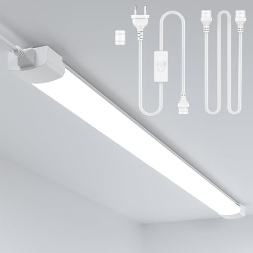 ANTENLICHT LED Feuchtraumleuchte 150CM mit Stecker Plug und Play oder Kabelgebunden, Einfache Reihenschaltung Werkstattlampe mit 45W 5000k Kaltlweiß 5000Lumen, Wasserfest IP65 für Keller Garage, Weiß
