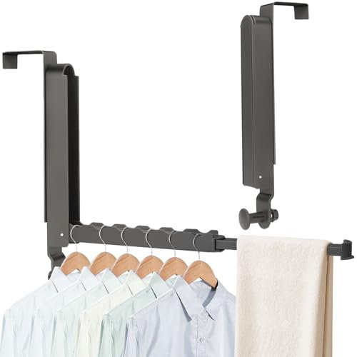 UMavlesFrd Tendedero pequeño que ahorra espacio, gancho para puerta plegable con toallero extensible, gancho de aleación de aluminio para balcón, lavandería, baño, dormitorio, color negro, 4,8 cm