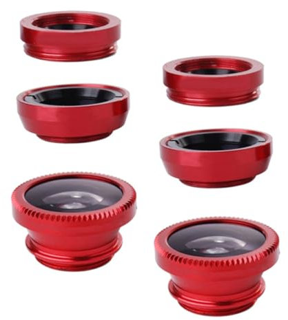 OKUMEYR 2 Sets 3-in-1 Phone Camera Lens Kit Clip-on Fisheye Wide Angle and Macro Lenses for Mobile Photography, Compatible Smartphones, Red Lens Black Clip