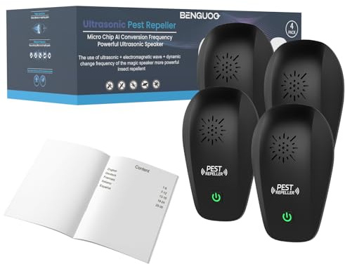 BENGUOO Ultraljud musskrämma mot råttor, 4 stycken möss skämma bort inomhus råttskrämma Giftfri, musskrämma råtta musskrämma elektrisk skadedjursbekämpare mus försvarare i huset kontor
