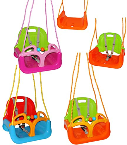 alles-meine.de GmbH mitwachsende - Gitterschaukel/Babyschaukel mit Gurt - ROT/GELB/BLAU - Leichter Einstieg ! - verstellbar & mitwachsend - belastbar 100 kg - Kindersch..