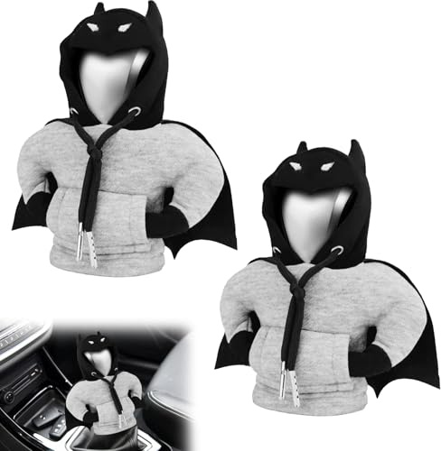 Rienan 2 Stück Schaltknauf Hoodie,Hoodie Schaltknauf,Hoodie Auto Schalthebel Abdeckung,Kreative Batman-Formen,Schützen Effektiv Den Schalthebel,Geeignet für Eine Vielzahl von Modellen