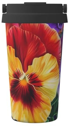 AQRJLPO Pansy Perfection Prints Coffee Cup 500ml Insulated Travel Mug Stainless Steel Car Cup with Leakproof Lid for Hot and Cold Water Coffee Tea